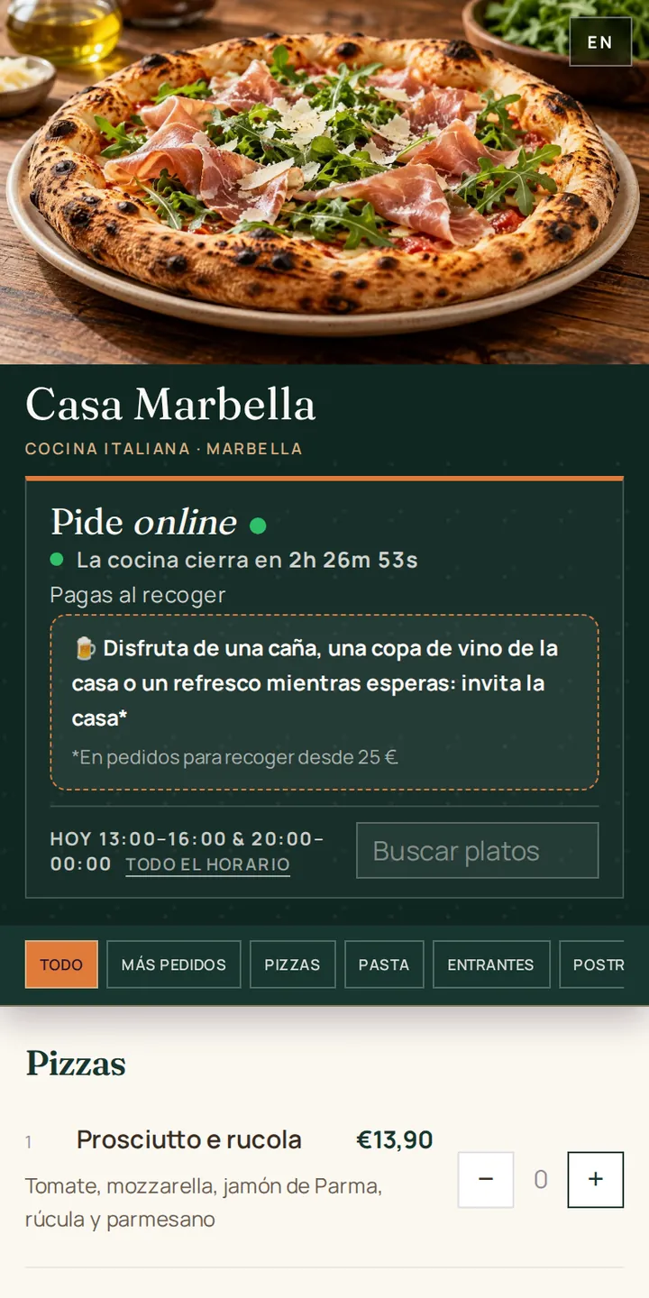 Una página real de Insta Eat: Casa Marbella, un restaurante italiano en Marbella